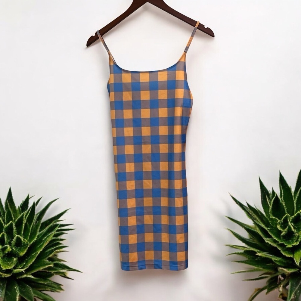 Body Glove Moonlit Mini Dress Blue and Orange Checkered Small NWT